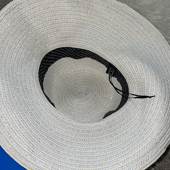 August Hats company straw Hat with silver metallic leather belt large summer‎ main image 8